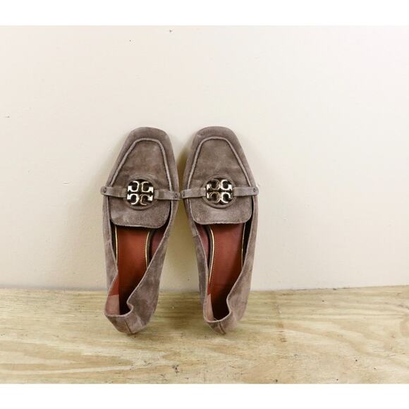 Tory Burch Loafers 7.5M Brown Distressed Suede Leather Metal Miller - Picture 4 of 7
